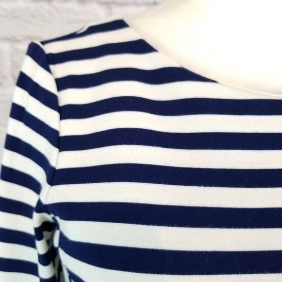 Madewell Stripeturn blue and cream 3/4 sleeve top ponte knit women's size S - Picture 6 of 8